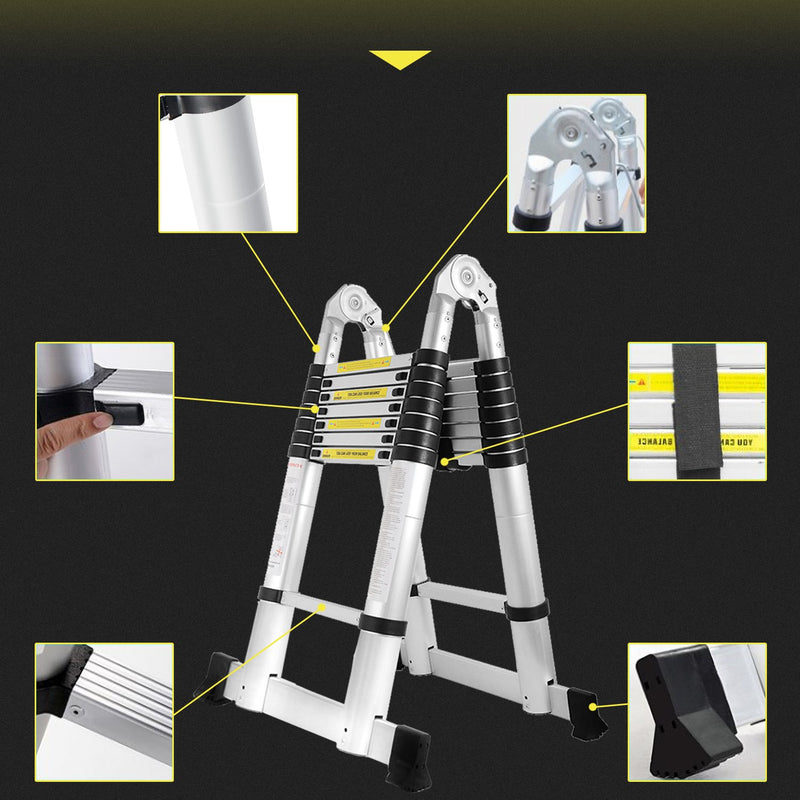 3.8m-aluminium-ausziehbare-leiter-doppelseite-1.9m+1.9m-teleskopleiter-klappleiter