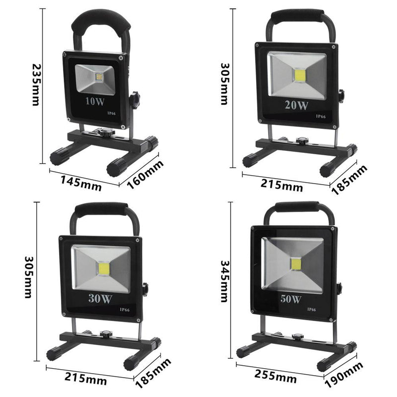 Wolketon Onlineshop Günstig Kaufen LED Akku Strahler Handlampe Flutlicht Baustrahler Arbeitsleuchte 10W-50W (Schwarz)