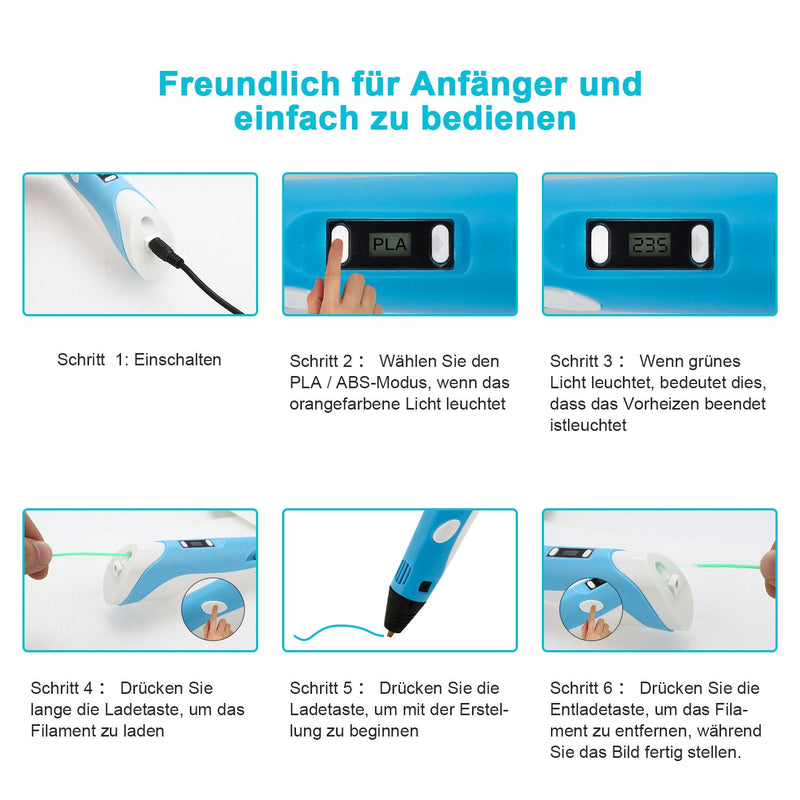 Wolketon 3D-Druckstift 12 Farben PLA-Filamentdruckstift mit LCD-Display