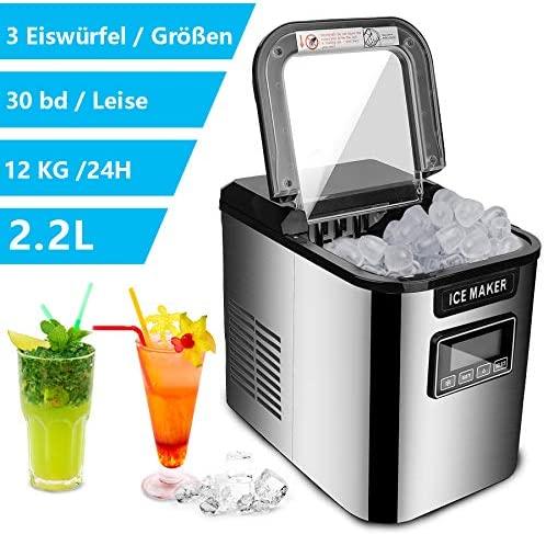 Wolketon Onlineshop Günstig Kaufen Eiswürfelmaschine Edelstahl, 3 Eiswürfel-Größen, Selbstreinigungsfunktion, 2,2 L Wassertank