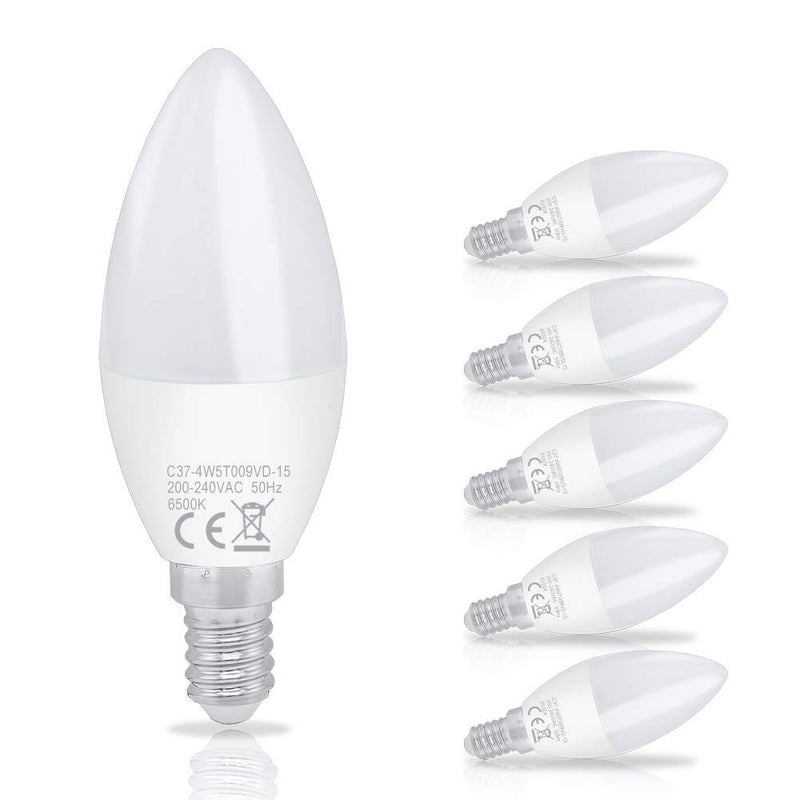 Wolketon Onlineshop Günstig Kaufen 4.5W LED Birnen Ersetzt 38W Halogenlampen C37 E14 Weiß 6500K 6er Pack