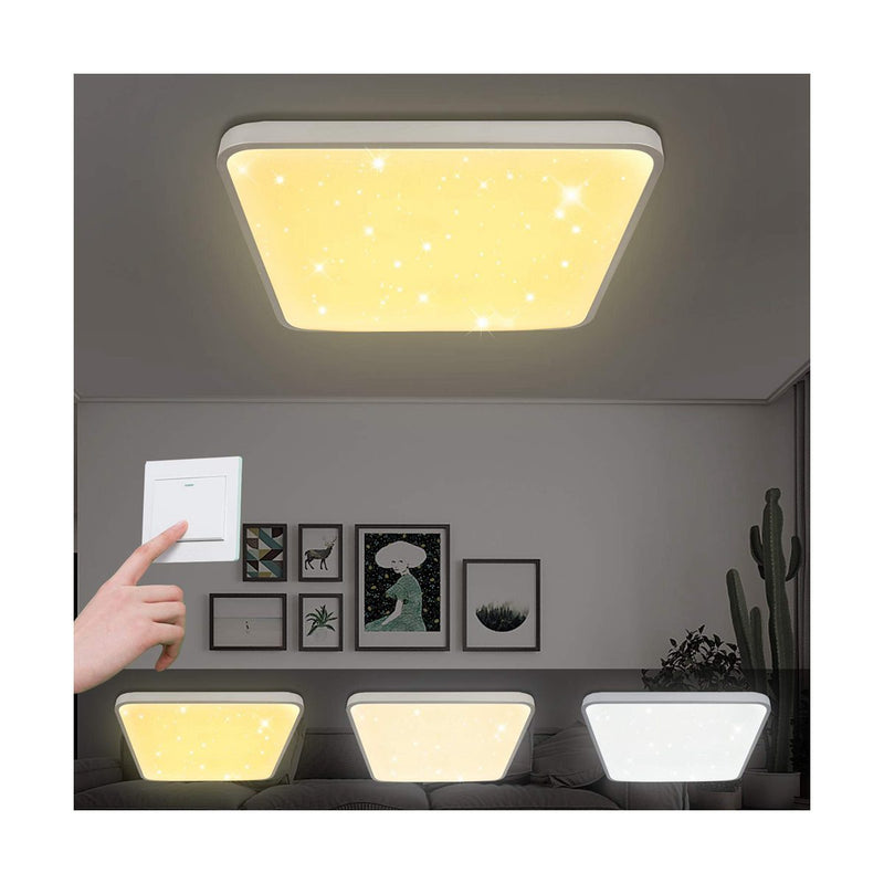 Wolketon Onlineshop Günstig Kaufen Eckige 24W LED Deckenleuchte Starlight Effekt (Kaltweiß/Warmweiß/Farbwechsel/Dimmbar)