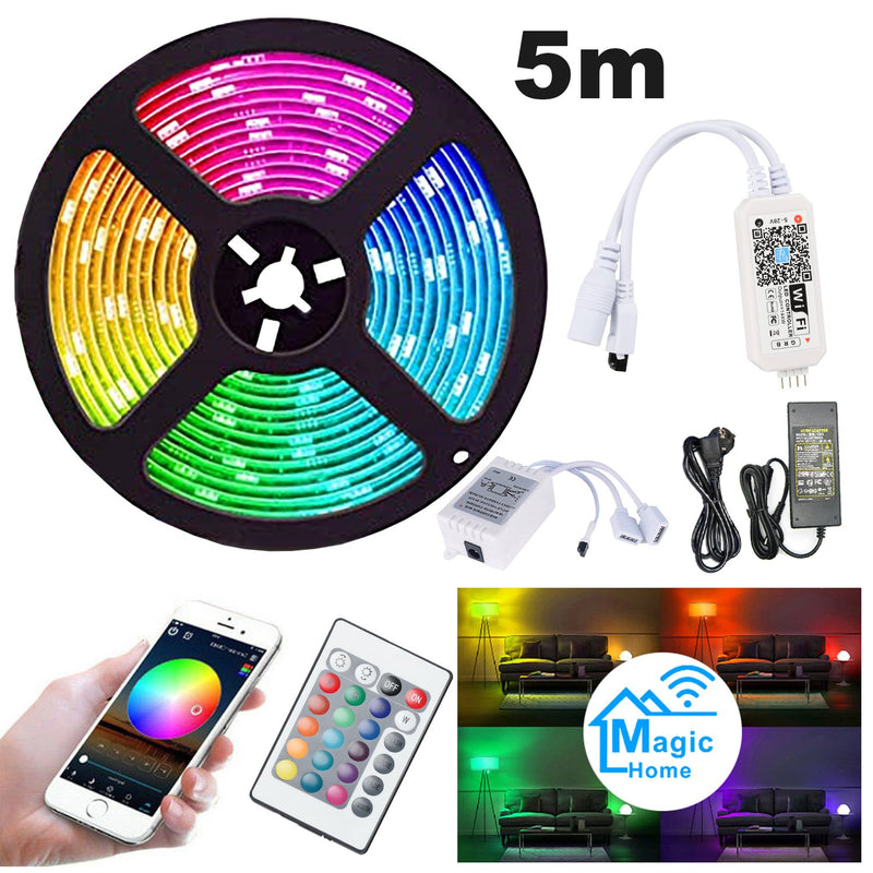 Wolketon Onlineshop Günstig Kaufen LED Streifen 5m RGB LED Strips, LED Band Sync mit Musik, IP65 Wasserdicht, mit WiFi RGB Controller für Android/IOS System