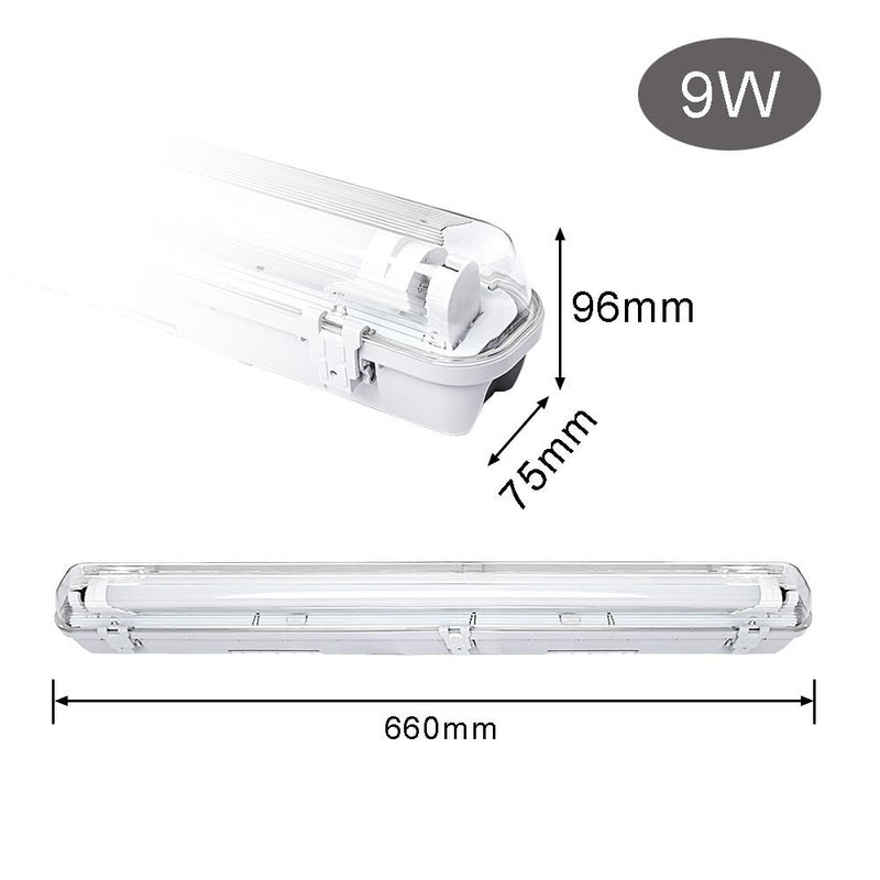 9W LED Feuchtraumleuchte Kaltweiß 60CM Wannenleuchte Tageslicht Industrie Strahler diffuse Abdeckung 6000K Leuchtstoff lamp ( T8, G13 )