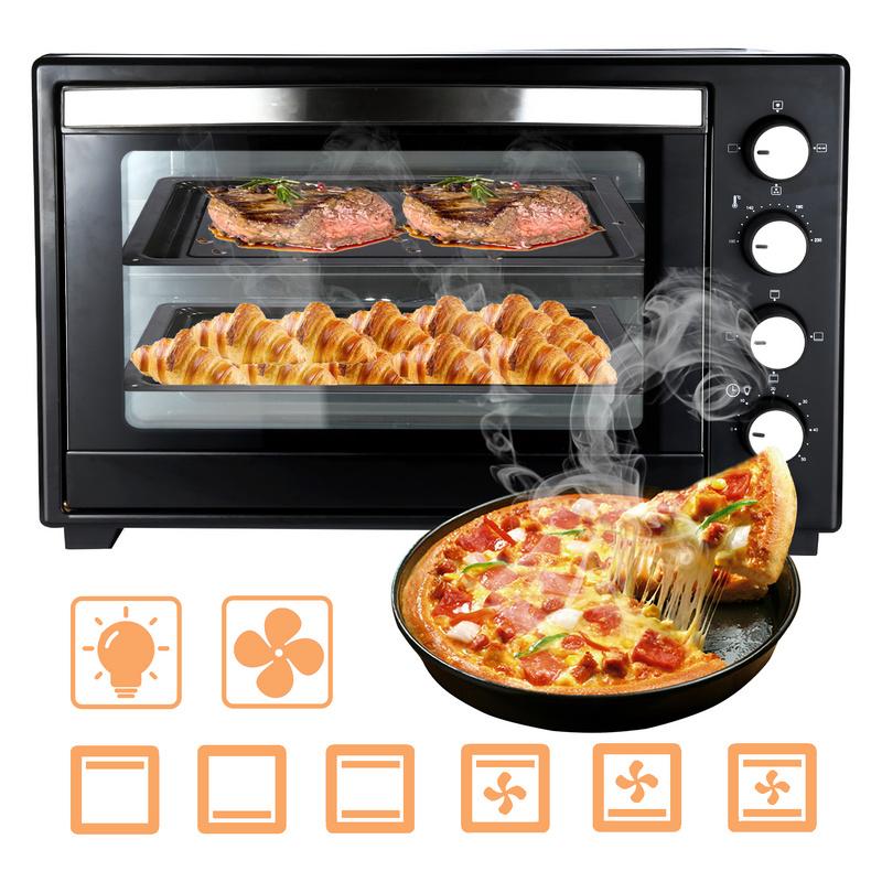 Wolketon Onlineshop Günstig Kaufen Schwarz Backen 48L Pizza-Ofen elektrischer Grill mit Grillrost Anti-Rost 2000W Umluft Pizzaofen mit Timer