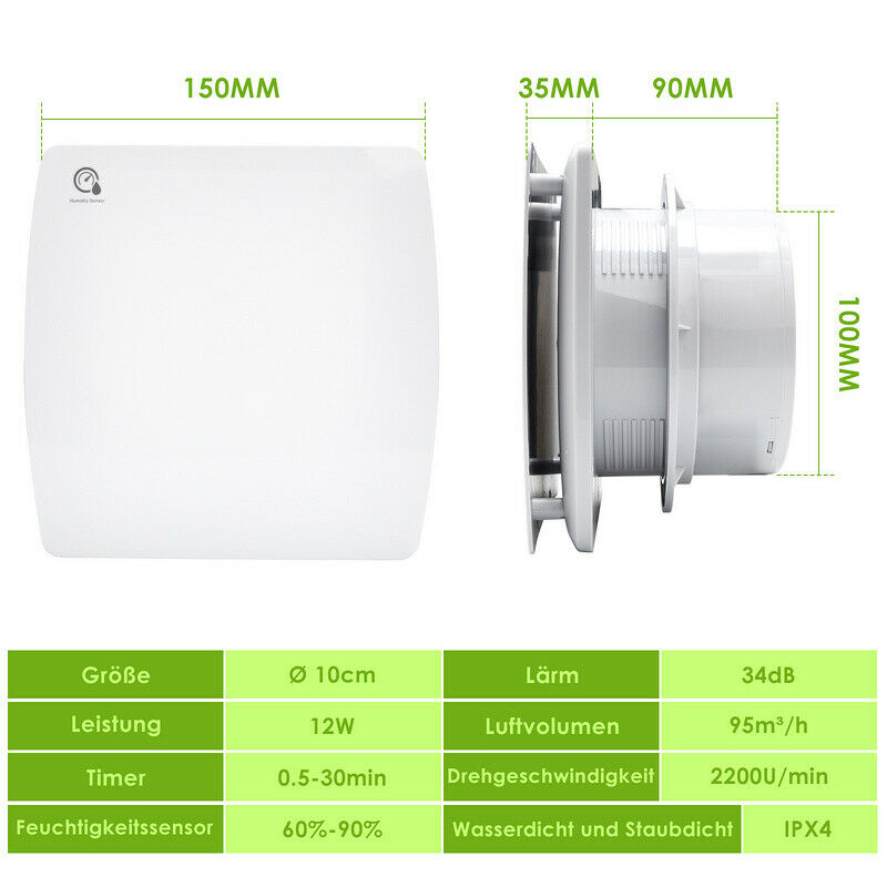 Wolketon Badlüfter mit Feuchtigkeitssensor und Timer / Nachlauf