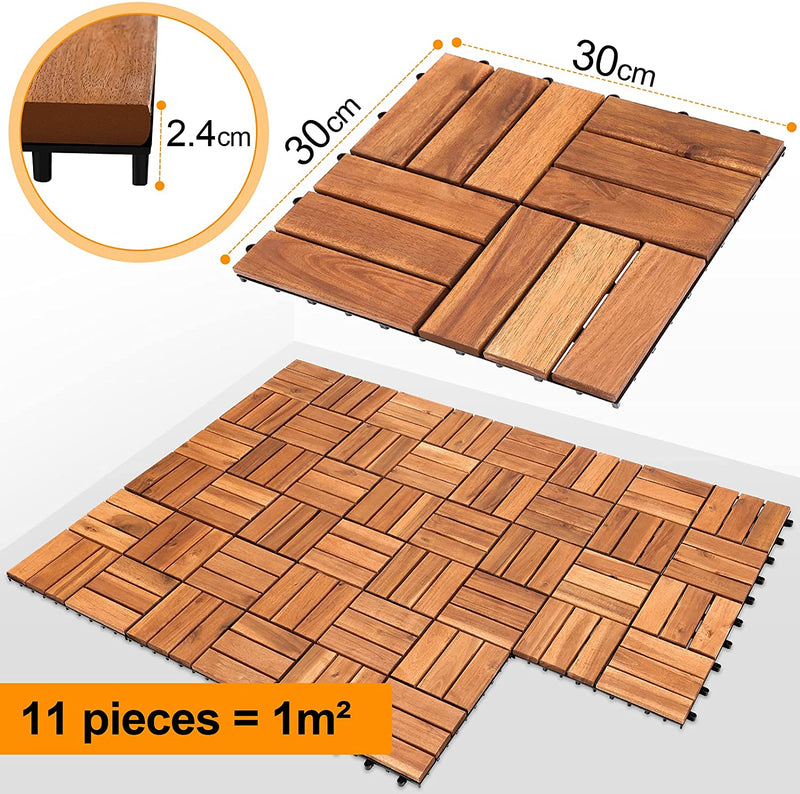 Wolketon 11x Holzfliesen aus Akazien Holz 30x30cm Fliese 1m²