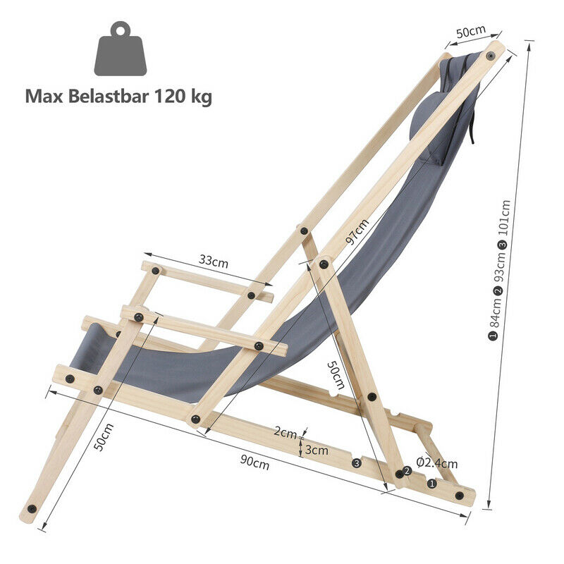Wolketon Liegestuhl Holzliege Klappbar mit Kopfkissen