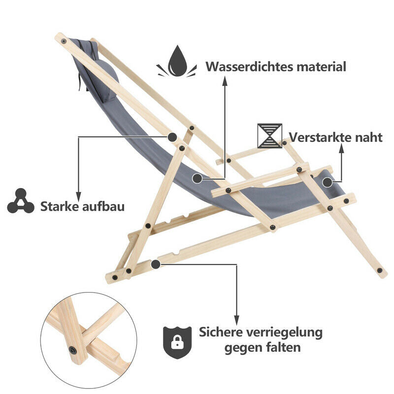 Wolketon Liegestuhl Holzliege Klappbar mit Kopfkissen