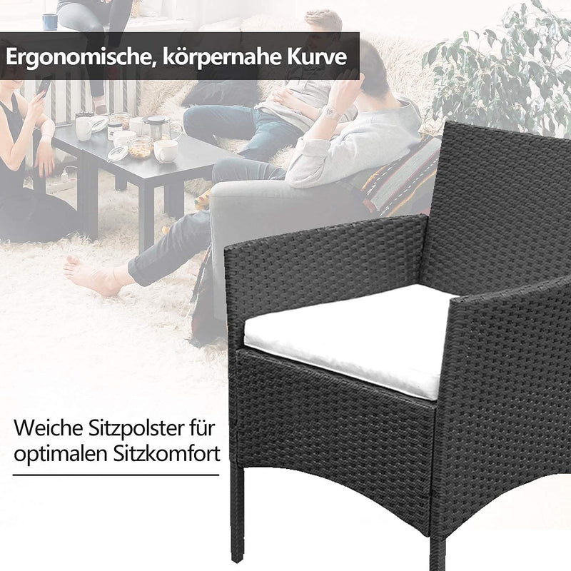 Wolketon Sitzgruppe Essgruppe Schwarz Poly Rattan für 3-4 Personen