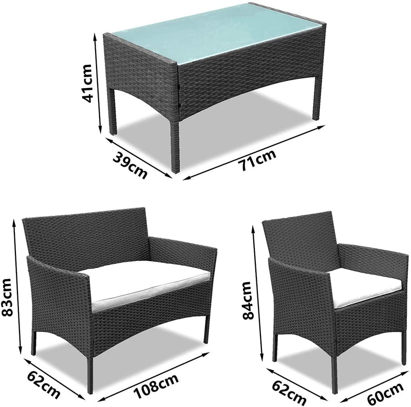 Wolketon Sitzgruppe Essgruppe Schwarz Poly Rattan für 3-4 Personen