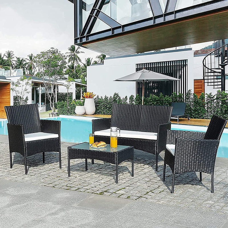 Wolketon Sitzgruppe Essgruppe Schwarz Poly Rattan für 3-4 Personen