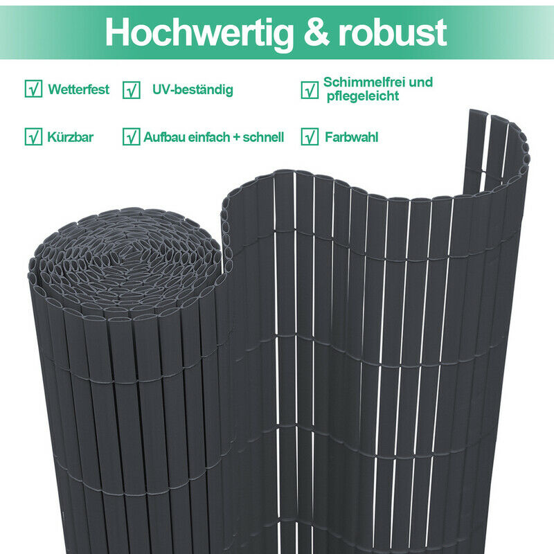 Wolketon PVC Sichtschutzmatte Grau/Bambus