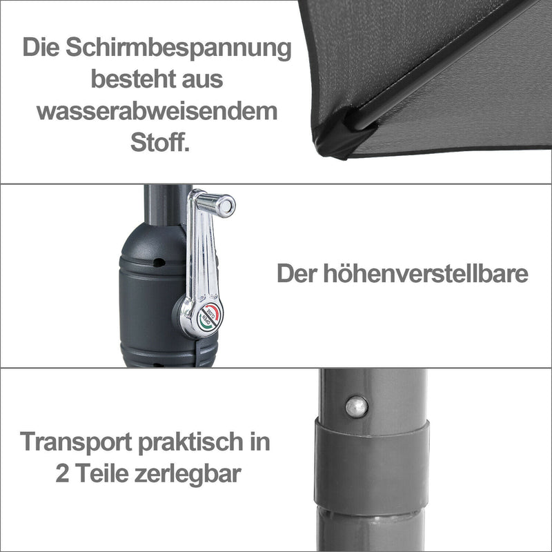 Wolketon Sonnenschirm Ø3.5m Ø3m Wasserabweisend UV30+ mit Beleuchtung