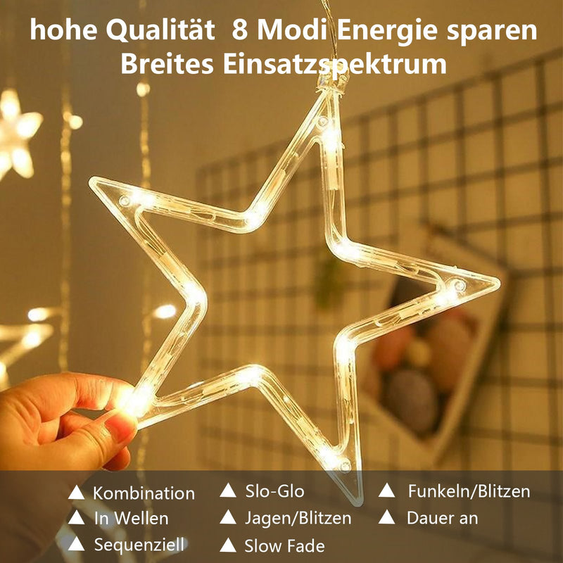 Wolketon LED Lichtervorhang Sterne Lichterkette Weihnachsdeko