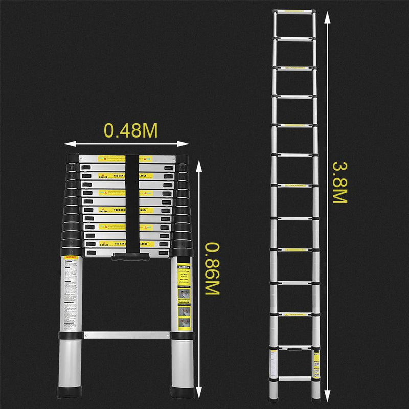 3.8M Teleskopleiter Alu Klappleiter Multifunktionsleiter Leicht zu tragen max Belastbarkeit 150 kg