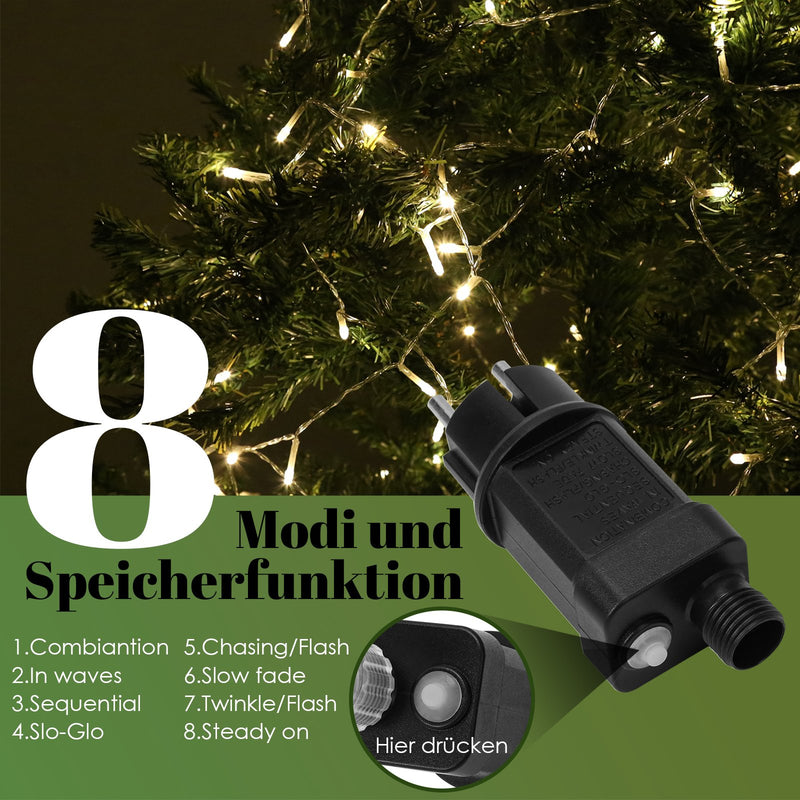 Wolketon Weihnachtsbaumkette LED Lichterkette IP44 8 Funktionen