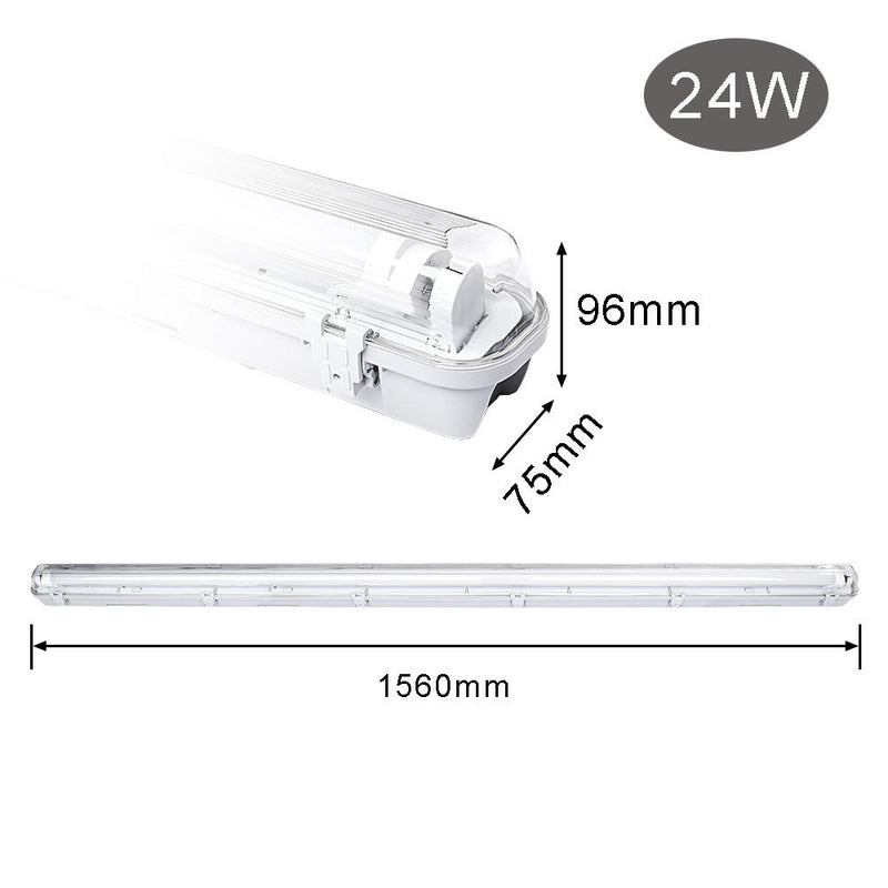 24W LED Feuchtraumleuchte Kaltweiß 1.5M Wannenleuchte Tageslicht Werkstatt Leuchten PC Abdeckung 2100 LM Leuchtstoff lamp 