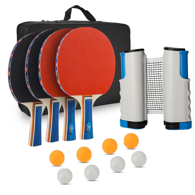 Wolketon Onlineshop Günstig Kaufen Tragbar Tischtennis Set mit 4 Tischtennisschläger + 8 Tischtennisbälle + 1 Tasche + 1 Tischtennisnetz ausziehba